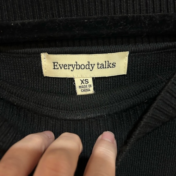 Everybody Talks Dark Blue Off-the-Shoulder Black Sweater with Red Stripes - Picture 2 of 3